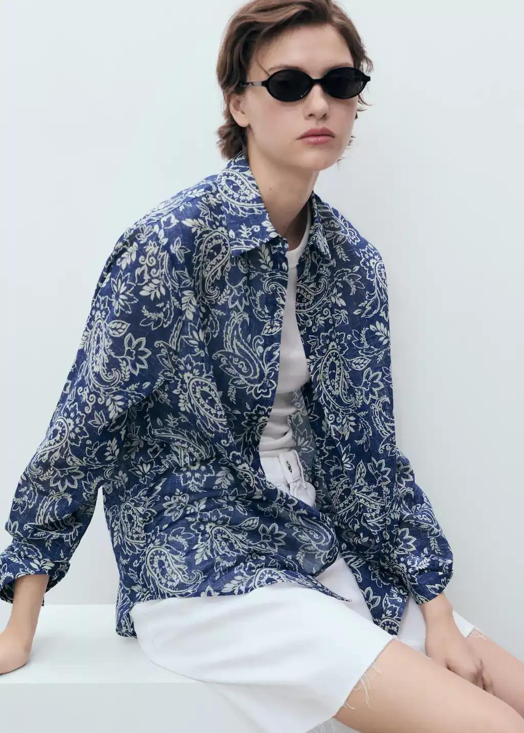 MEDIUM BLUE Printed cotton shirt, , large image number 2