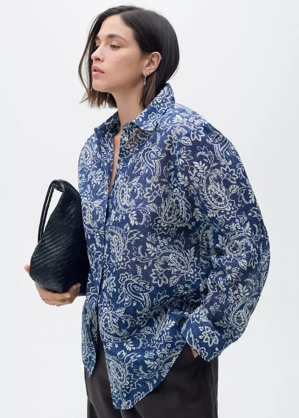 MEDIUM BLUE Printed cotton shirt, , large image number 6