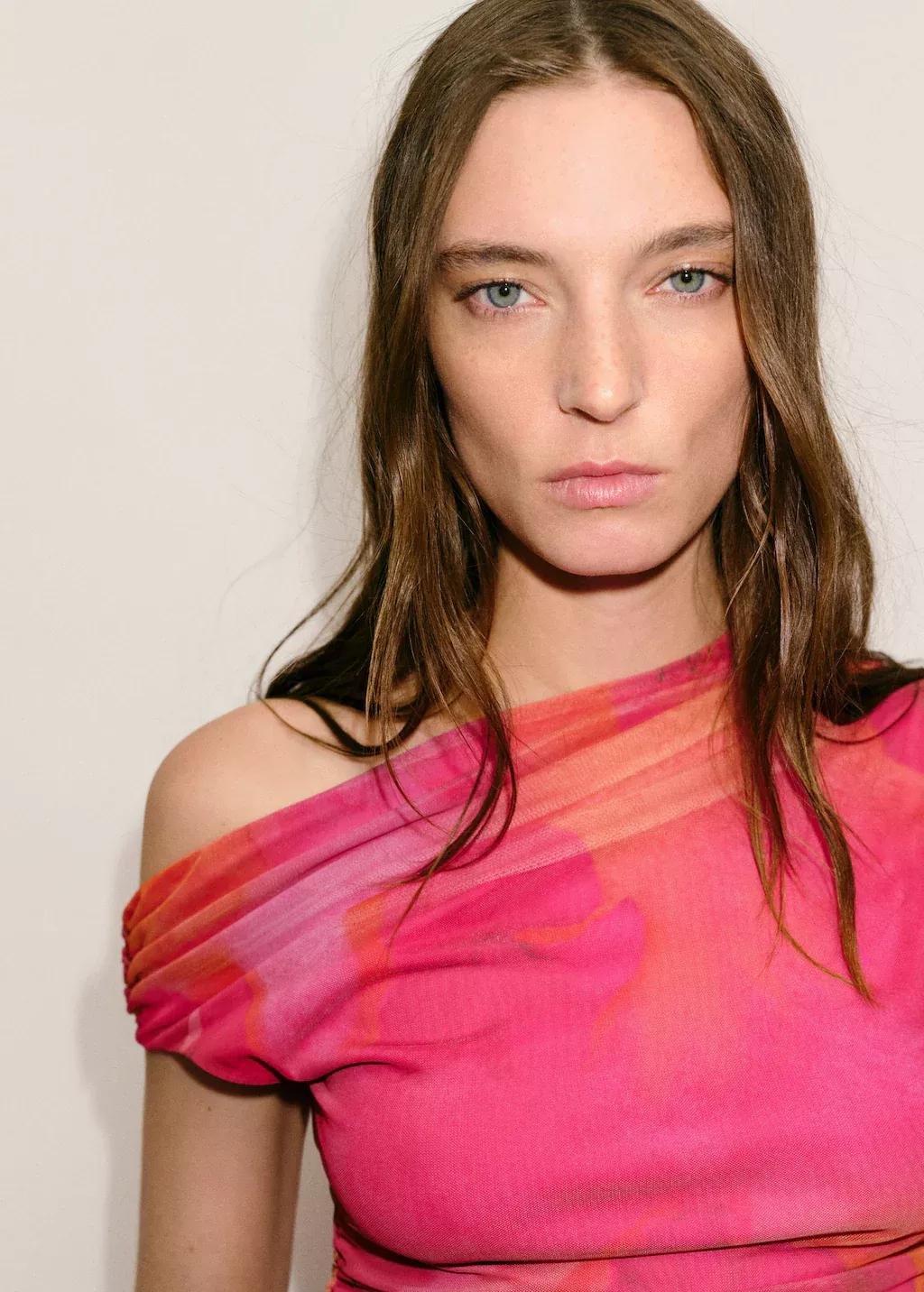 Pink Floral Asymmetrical Top, , large image number 1