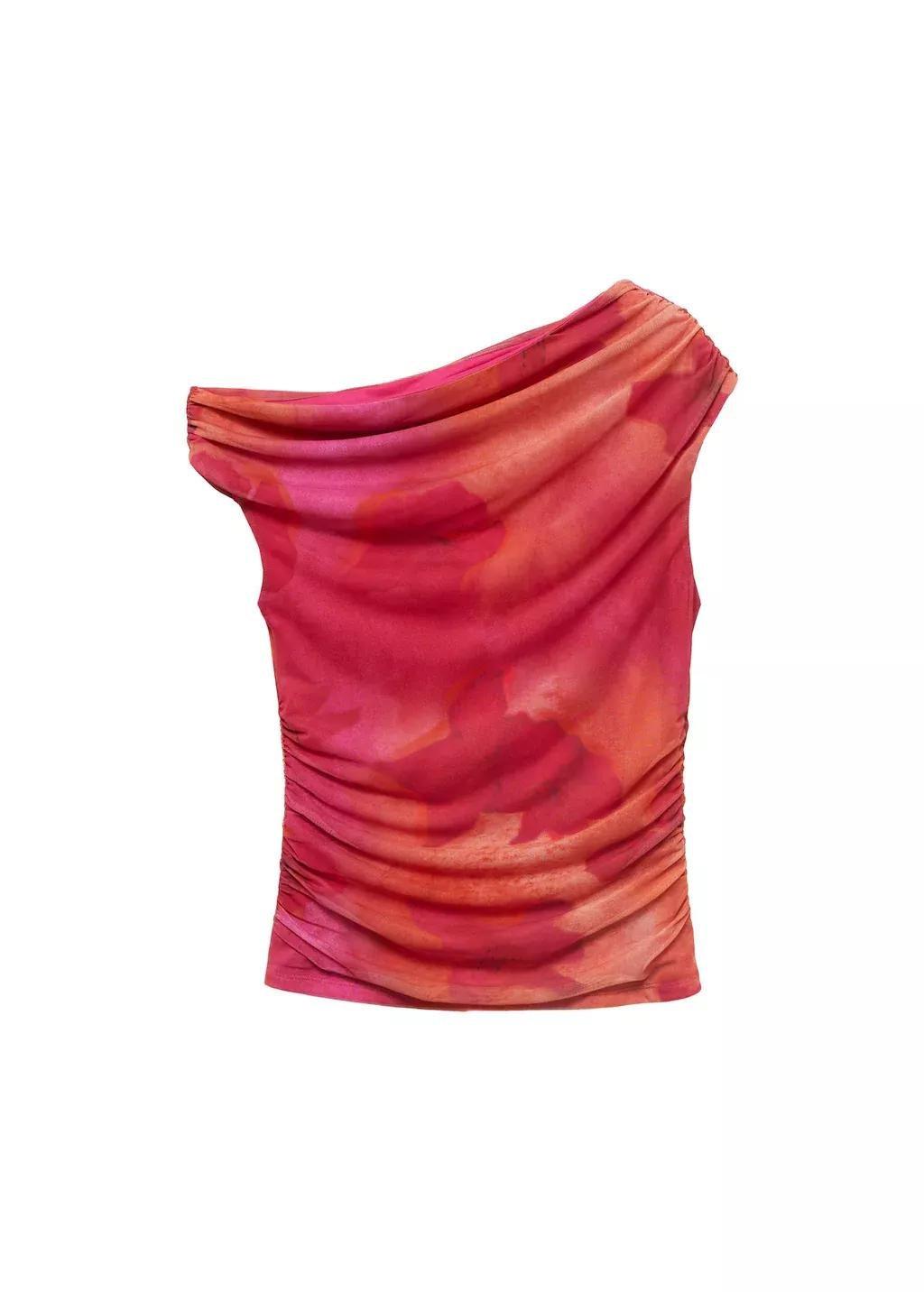 Pink Floral Asymmetrical Top, , large image number 3