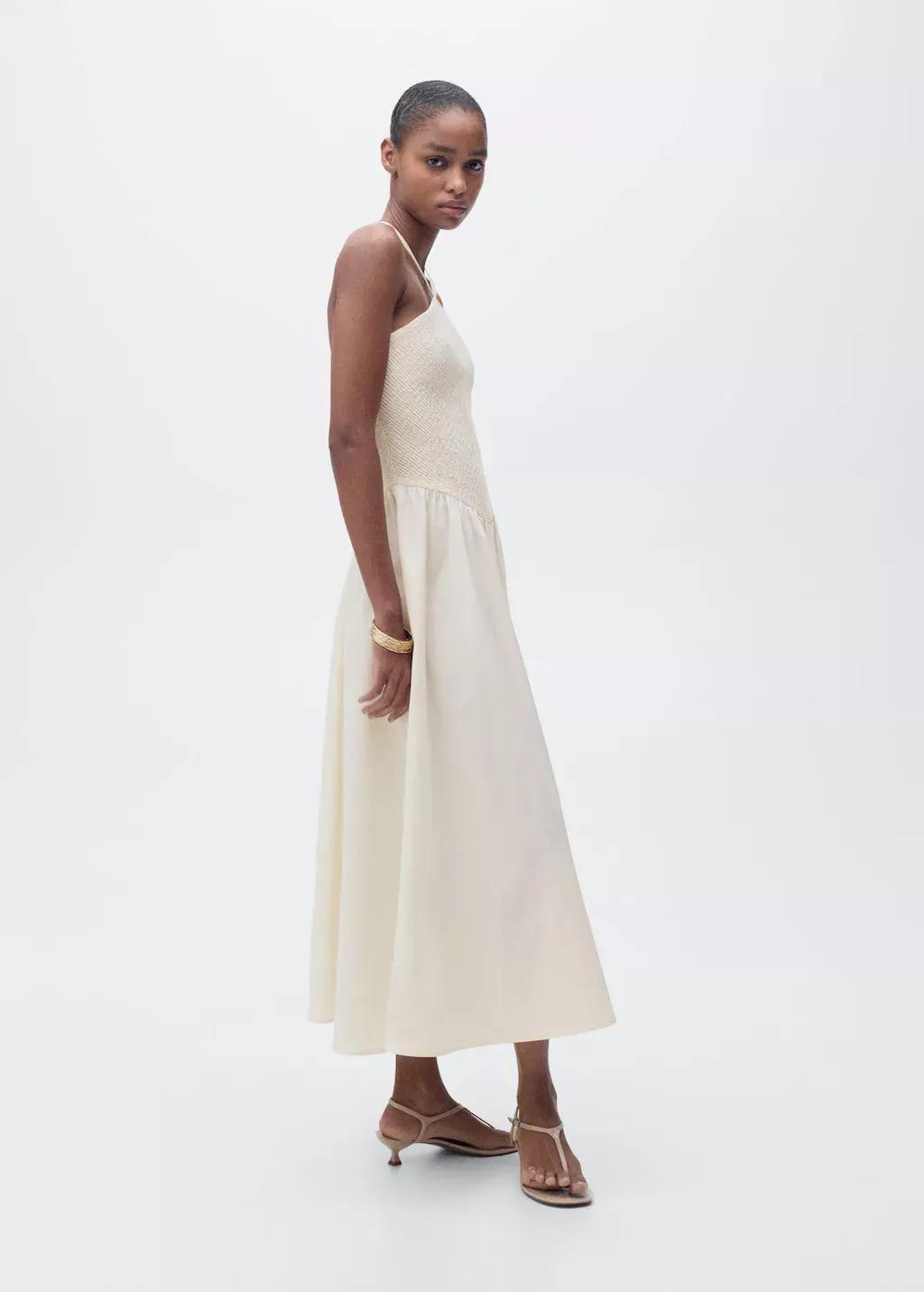 Beige Combined Halter-Neck Dress, , large image number 1