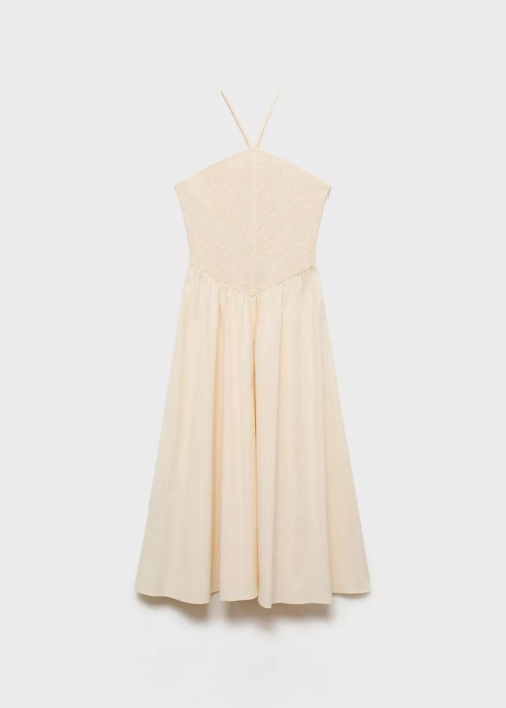 Beige Combined Halter-Neck Dress, , large image number 3