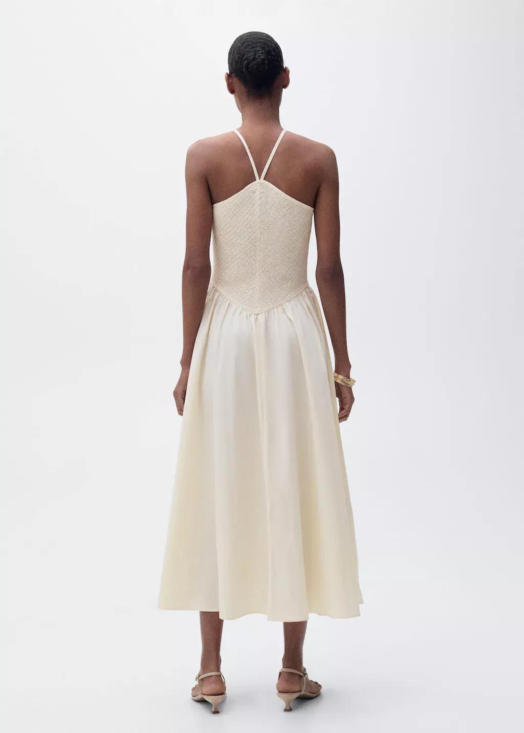 Beige Combined Halter-Neck Dress, , large image number 5