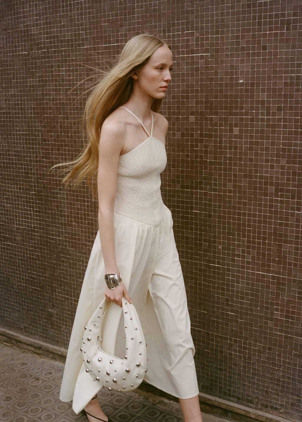 Beige Combined Halter-Neck Dress, , large image number 6
