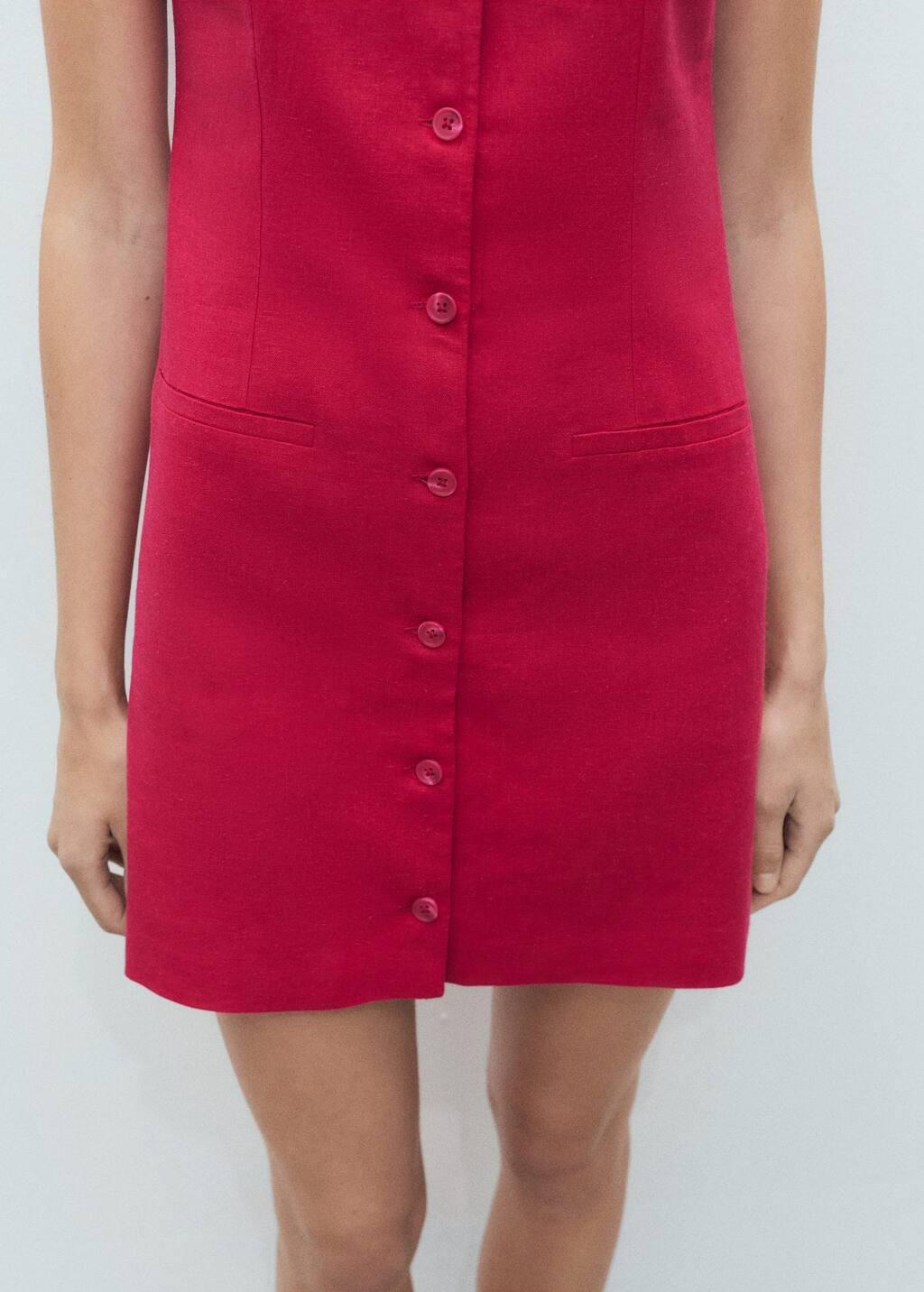 Red Short Button-Down Linen-Blend Dress, , large image number 3