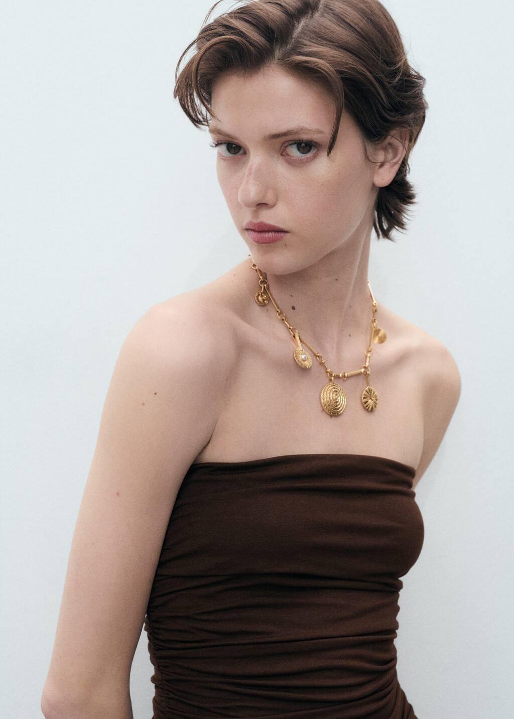 Brown Combined Strapless Dress, , large image number 1