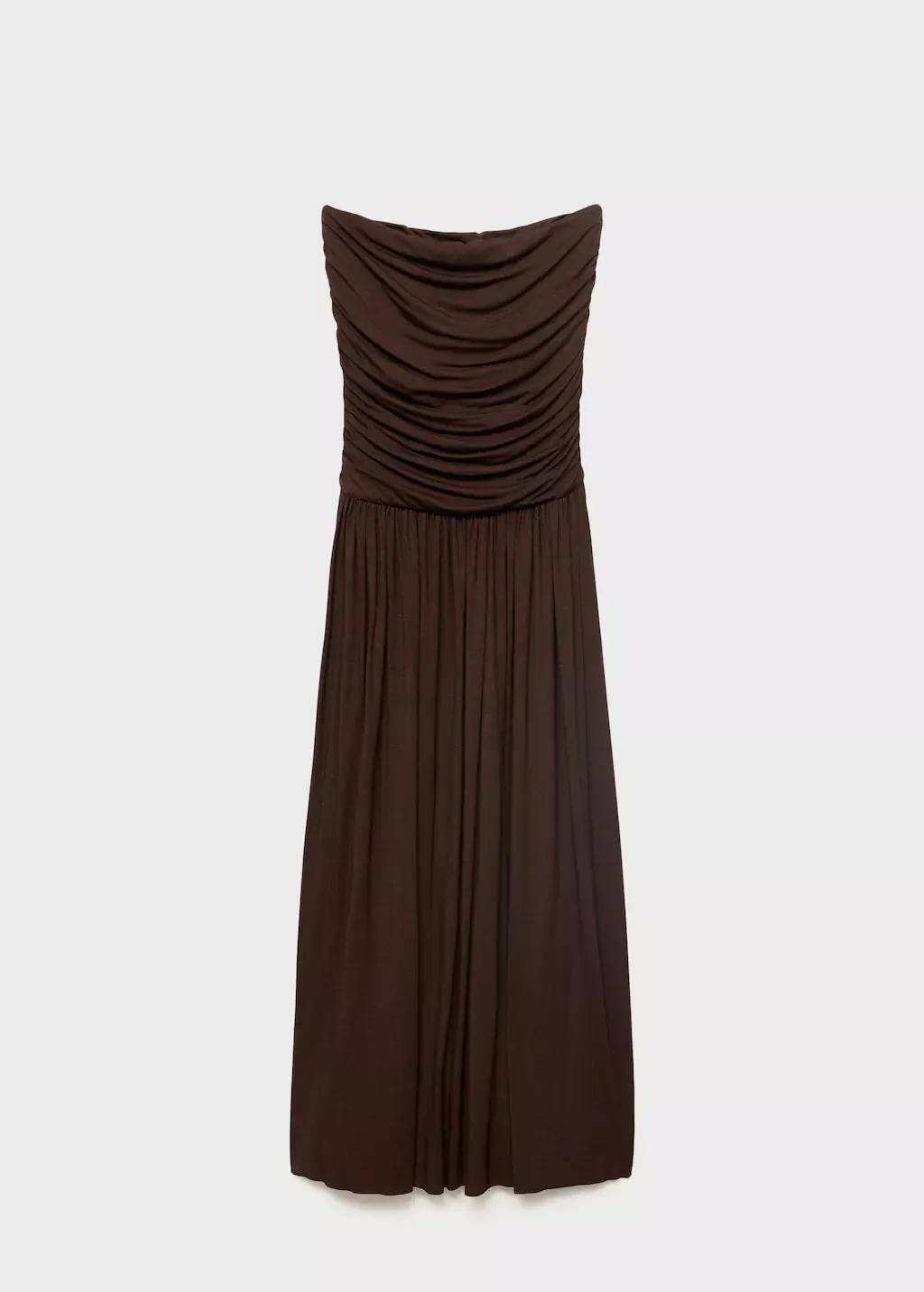 Brown Combined Strapless Dress, , large image number 3