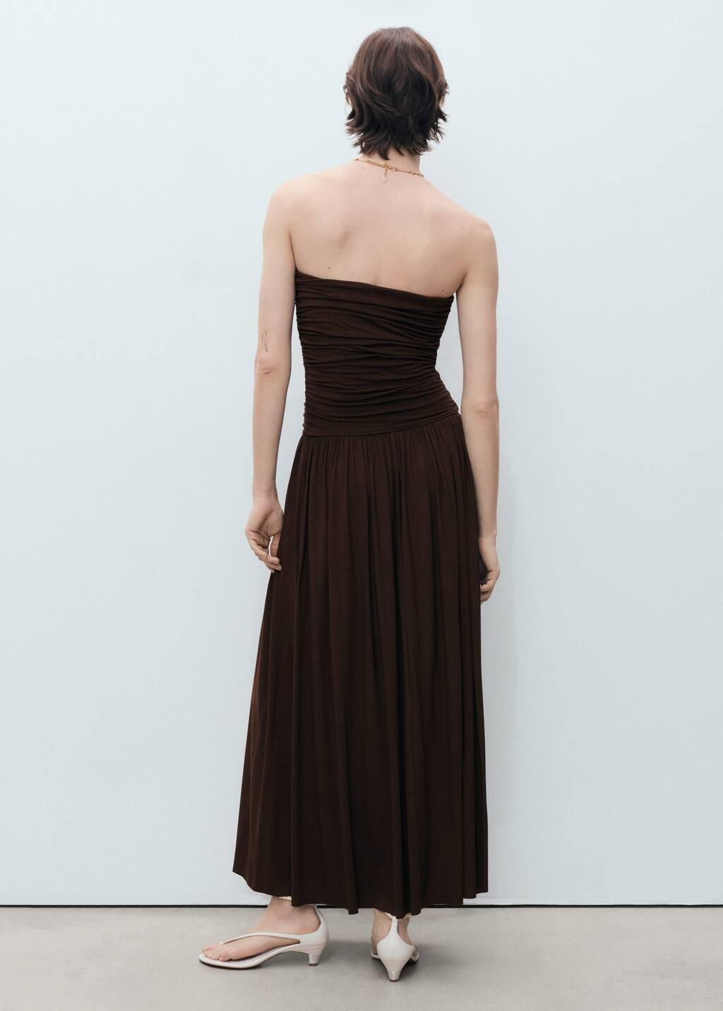 Brown Combined Strapless Dress, , large image number 6