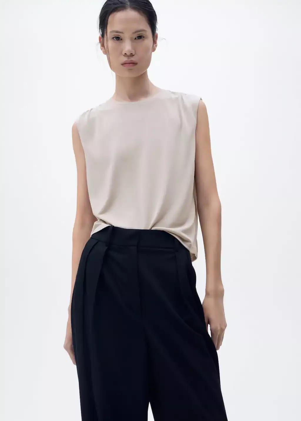 Grey Lt Pastel Flowy T-Shirt With Gathered Shoulders, , large image number 0