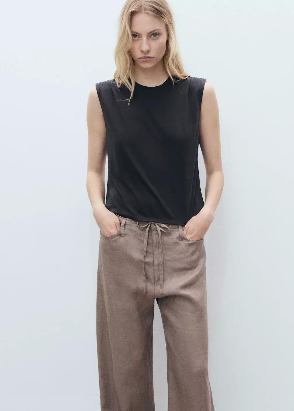 Grey Flowy T-Shirt With Gathered Shoulders, , large image number 0