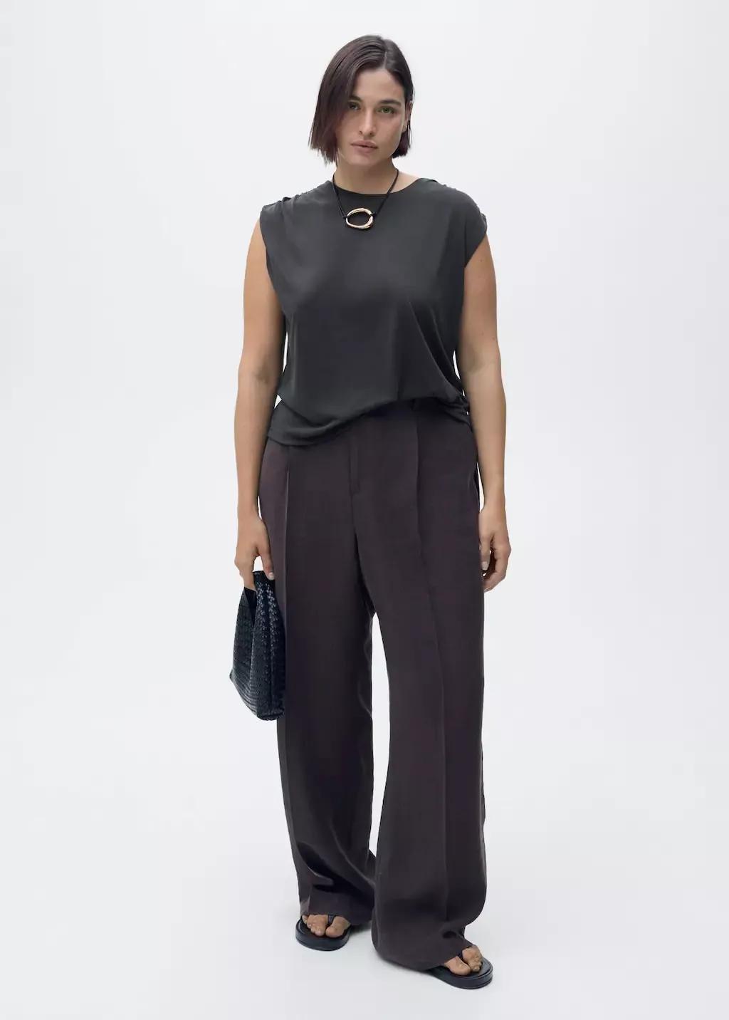 Grey Flowy T-Shirt With Gathered Shoulders, , large image number 4