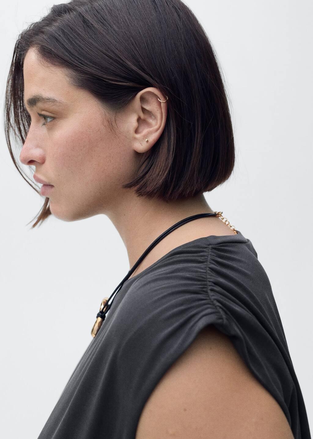 Grey Flowy T-Shirt With Gathered Shoulders, , large image number 5