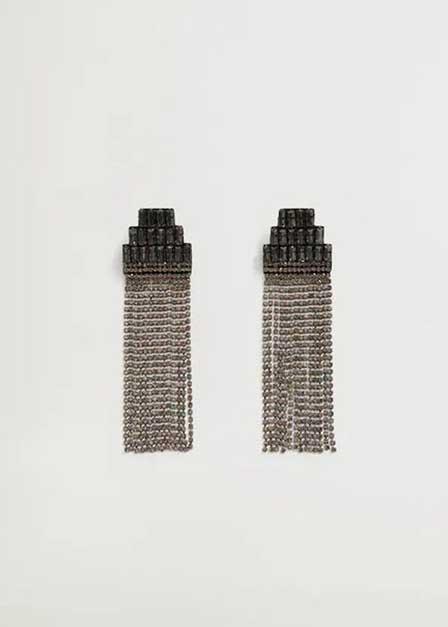 Black Rhinestone Pendant Earrings, Women, , large image number 1