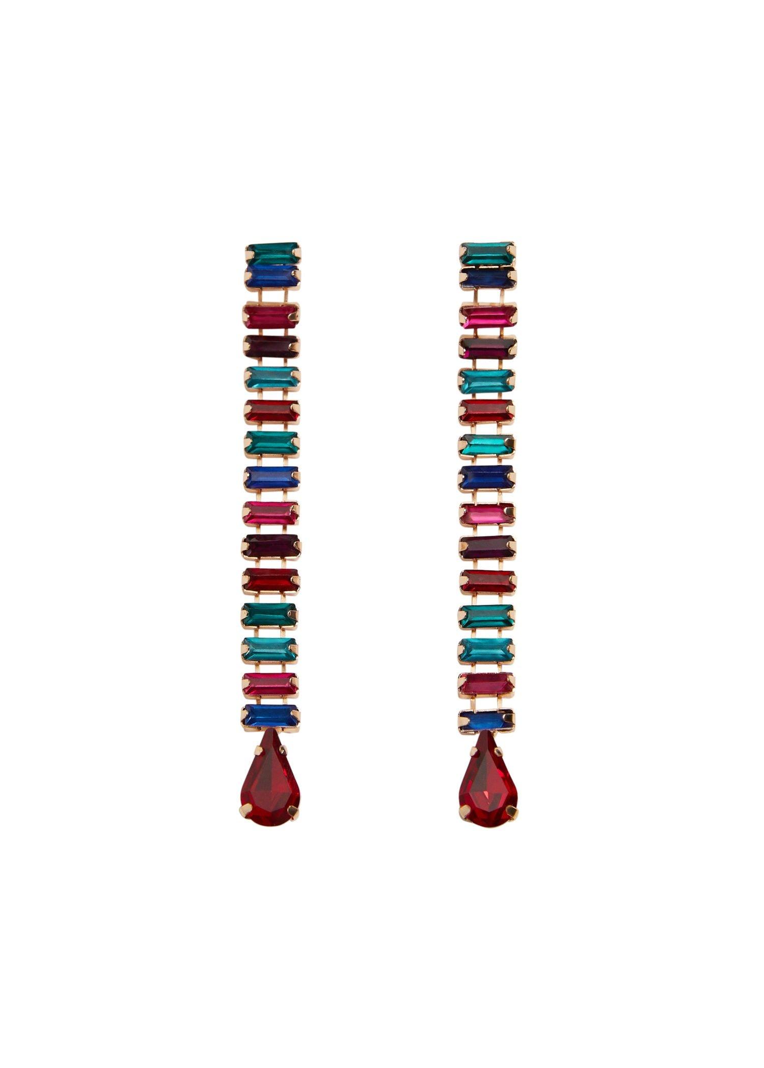 Gold Pendant Crystals Earrings, Women, , large image number 0