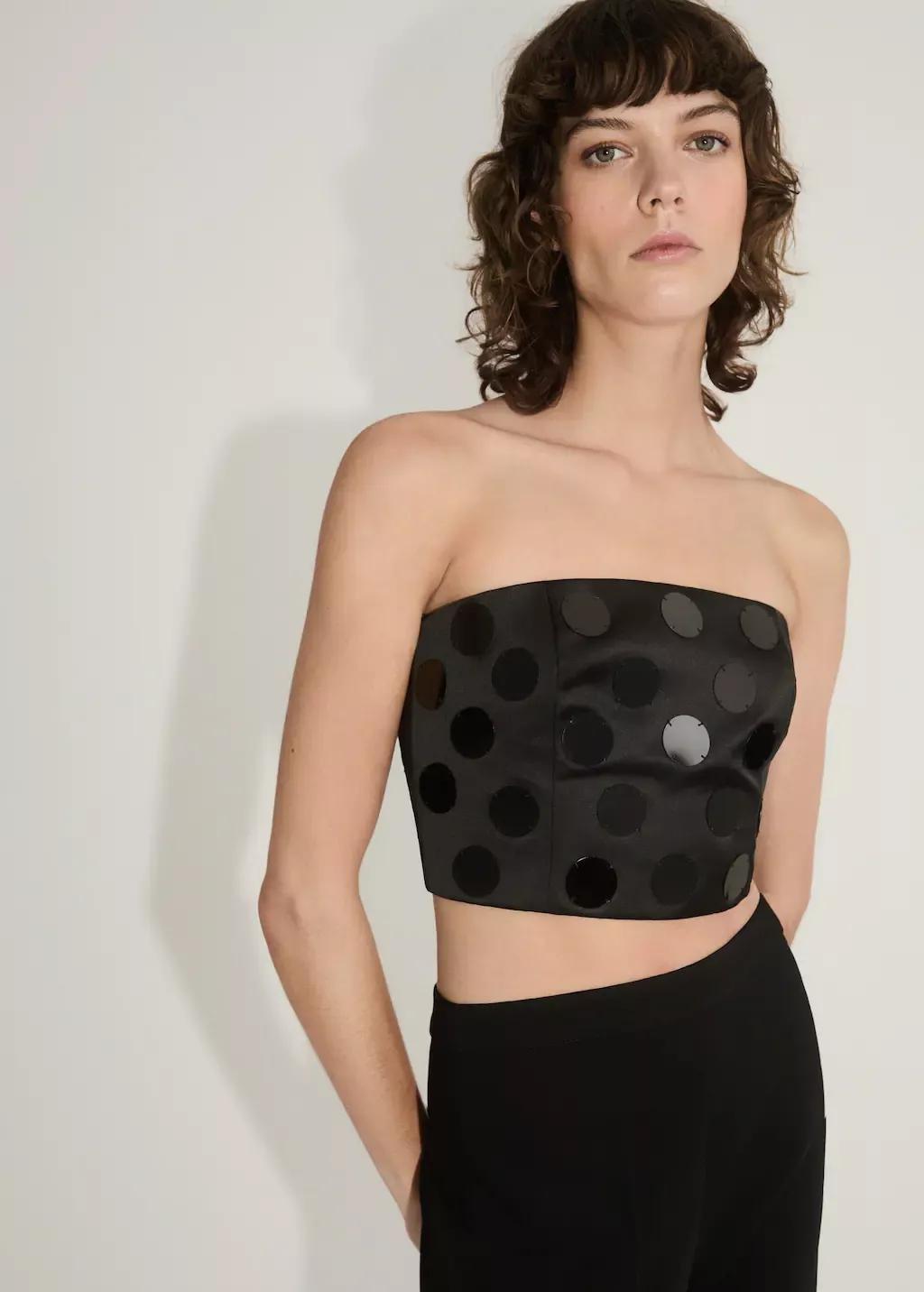 Black Strapless Mirror Top, , large image number 0