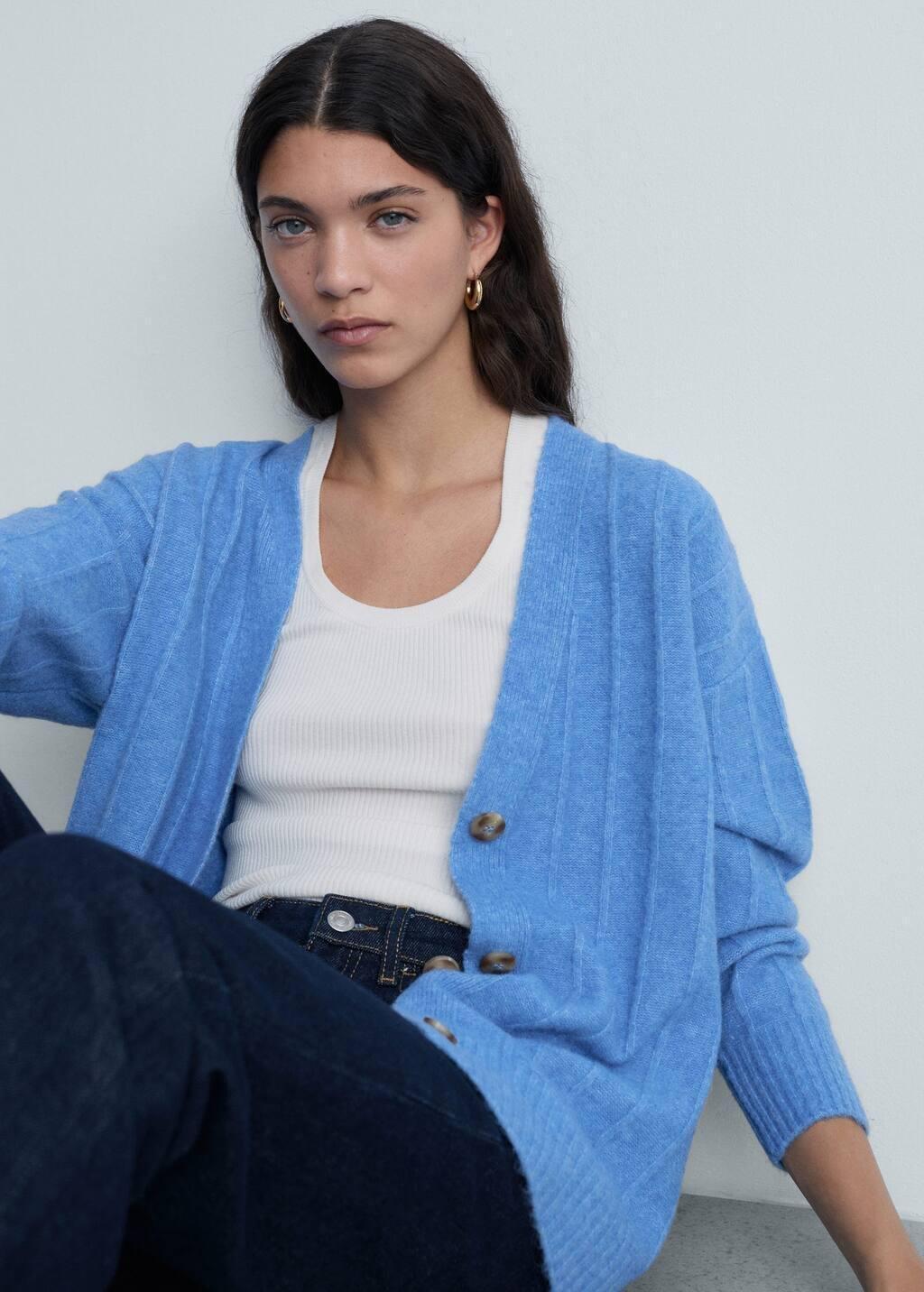 Blue Buttoned Long Cardigan, , large image number 2