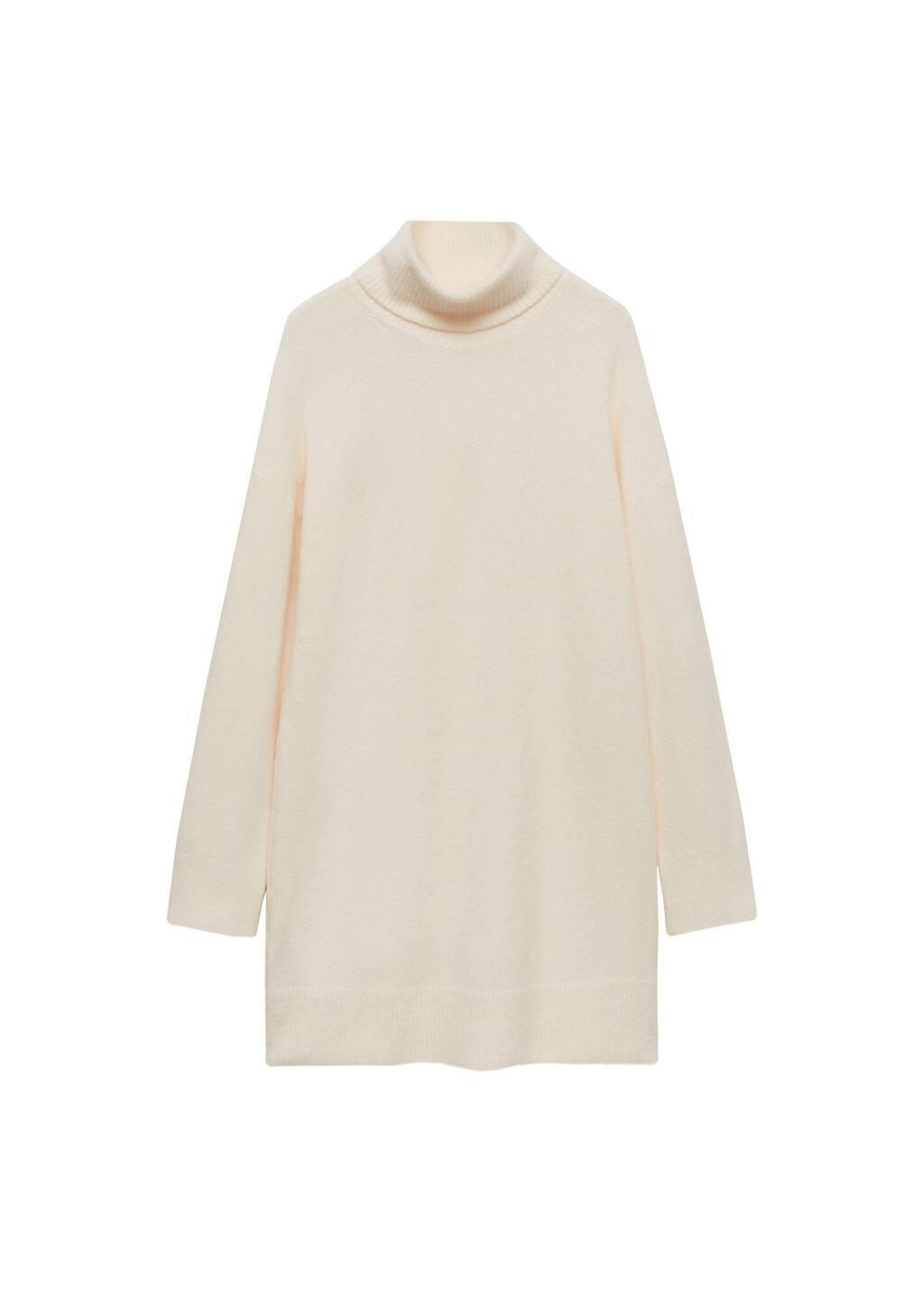 Beige Short Turtleneck Knitted Dress, , large image number 3