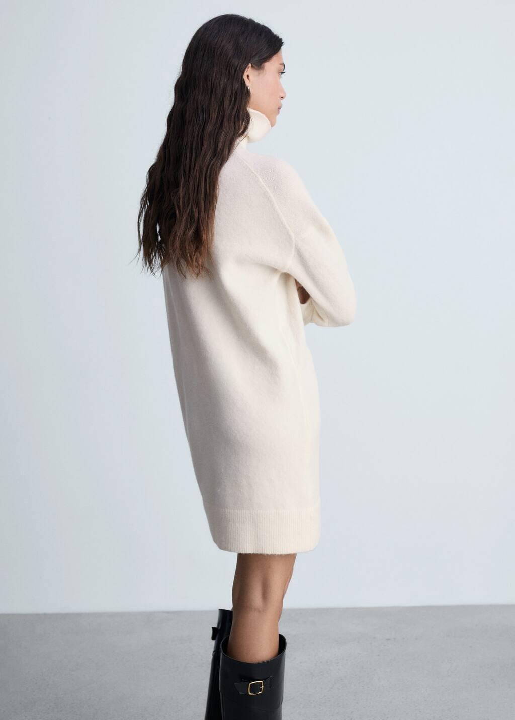 Beige Short Turtleneck Knitted Dress, , large image number 5