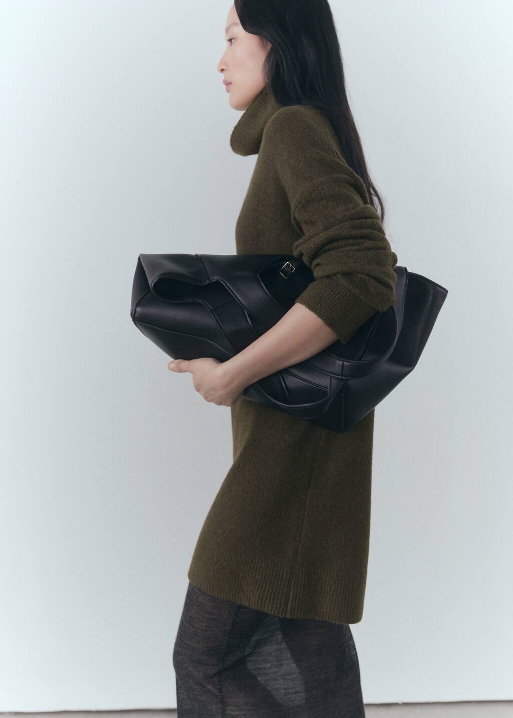 Khaki Short Turtleneck Knitted Dress, , large image number 0
