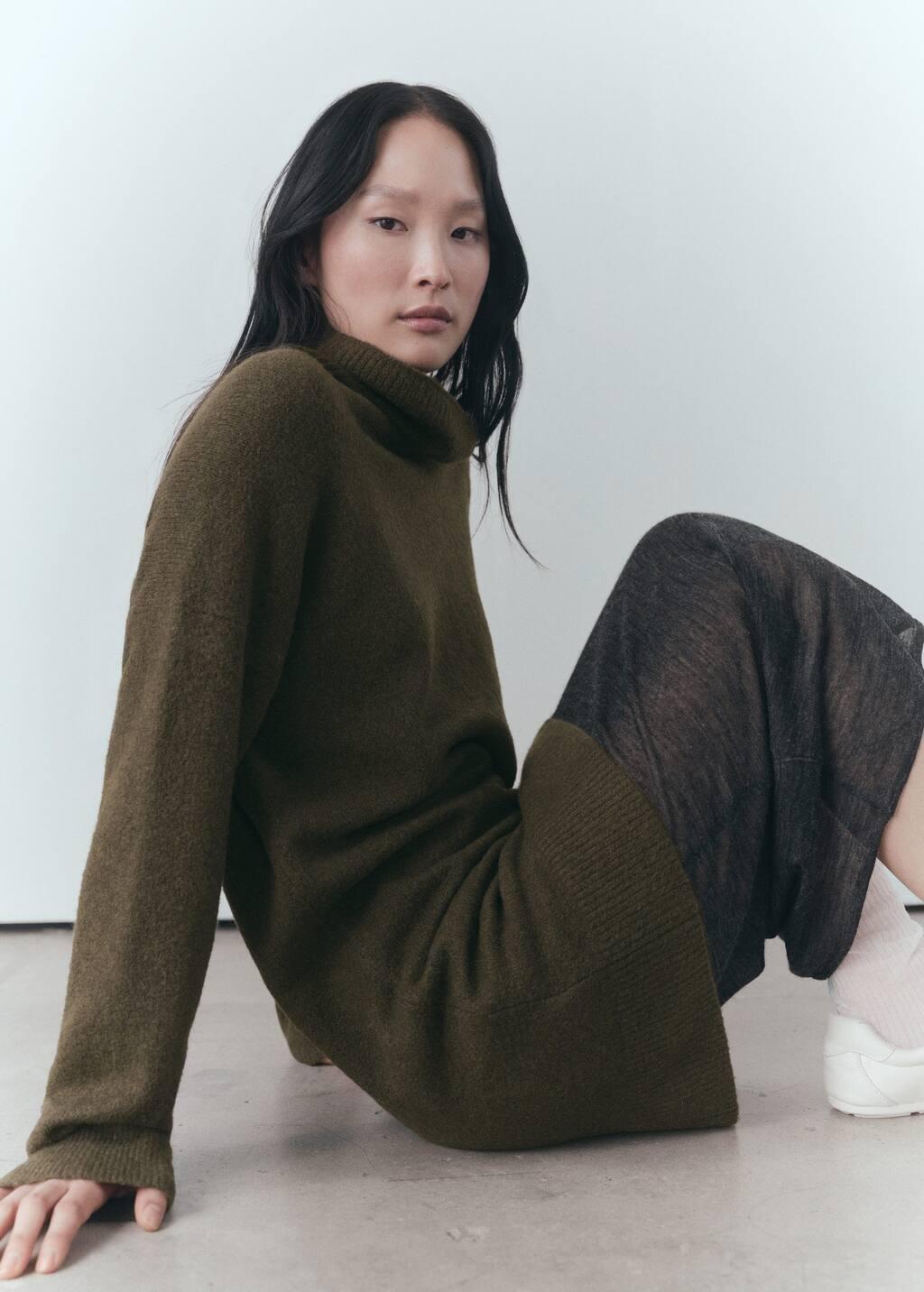 Khaki Short Turtleneck Knitted Dress, , large image number 2
