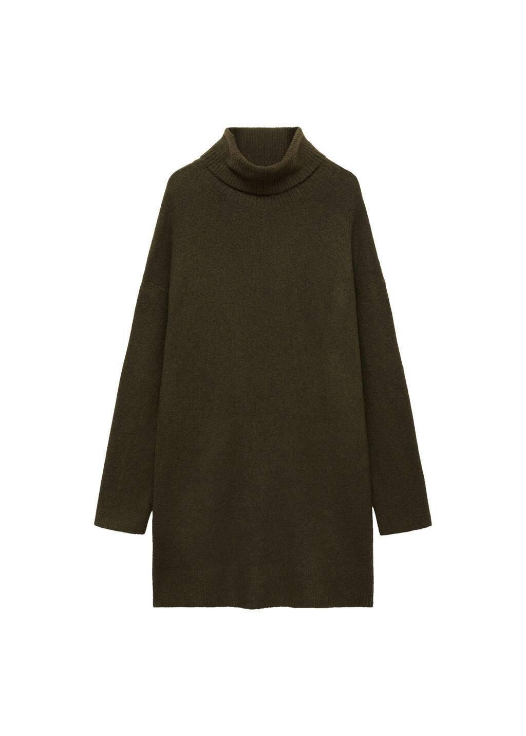Khaki Short Turtleneck Knitted Dress, , large image number 3