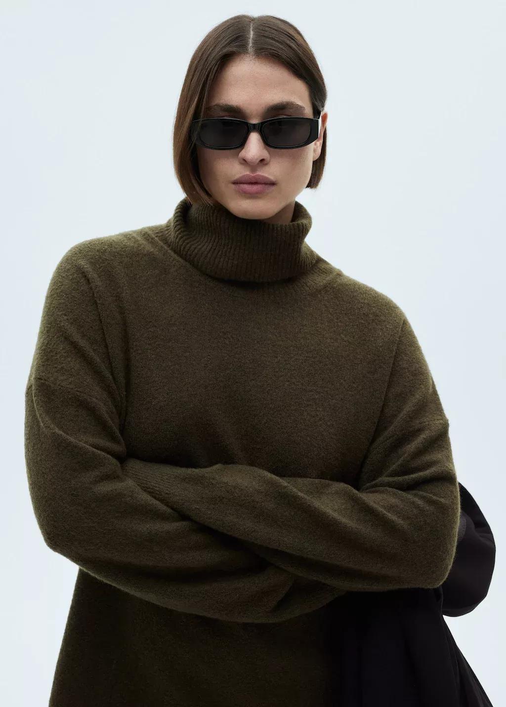 Khaki Short Turtleneck Knitted Dress, , large image number 5