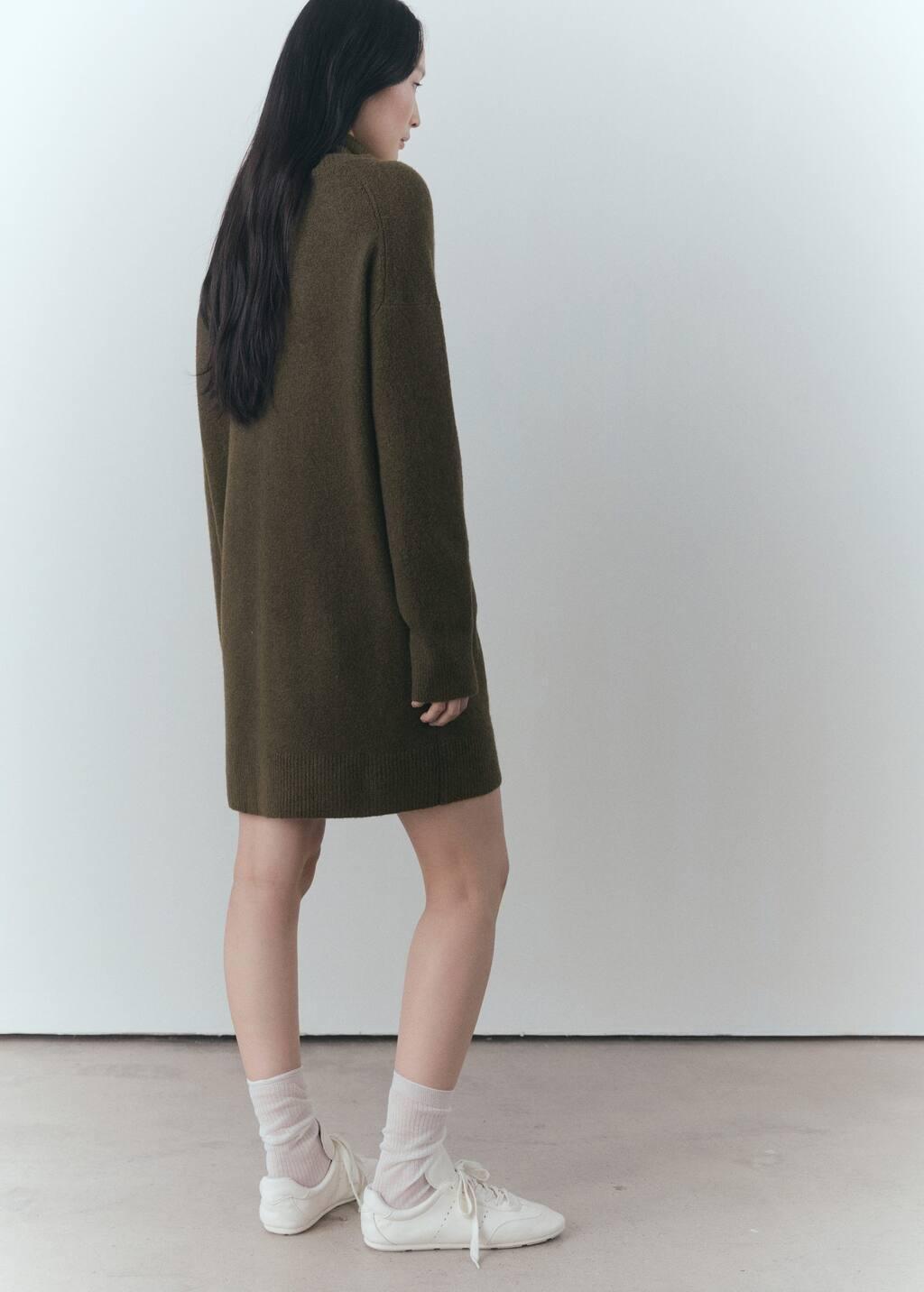 Khaki Short Turtleneck Knitted Dress, , large image number 7