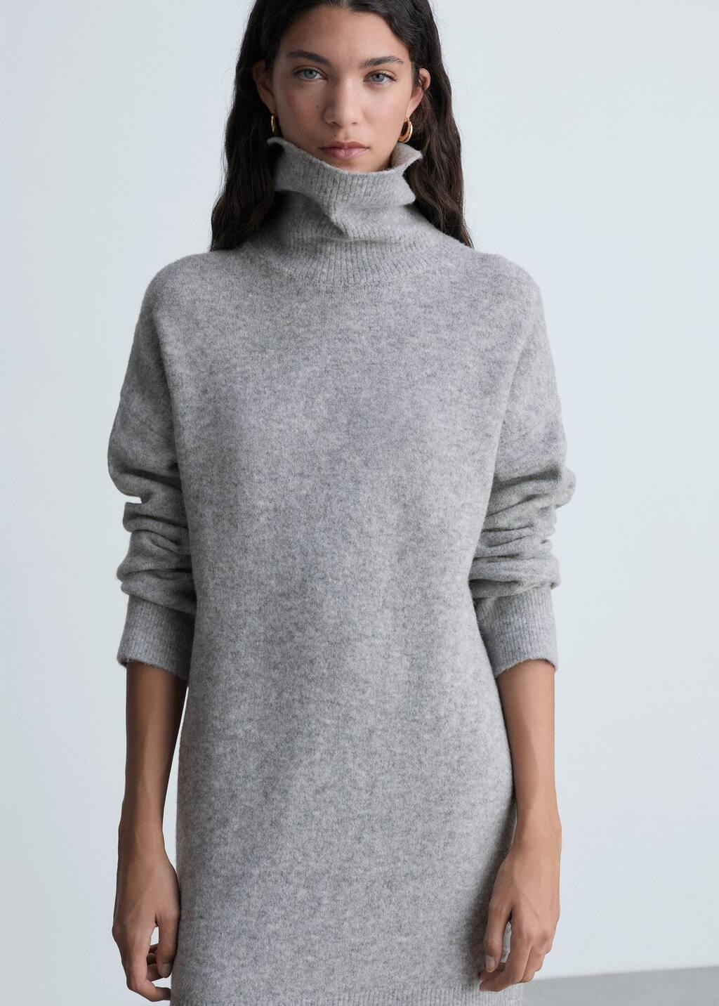 Grey Short Turtleneck Knitted Dress, , large image number 0