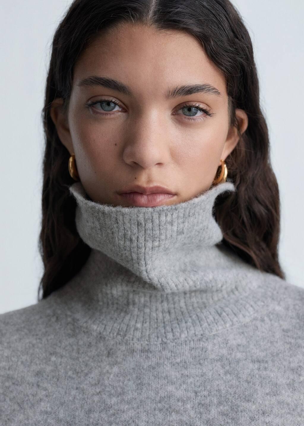 Grey Short Turtleneck Knitted Dress, , large image number 1