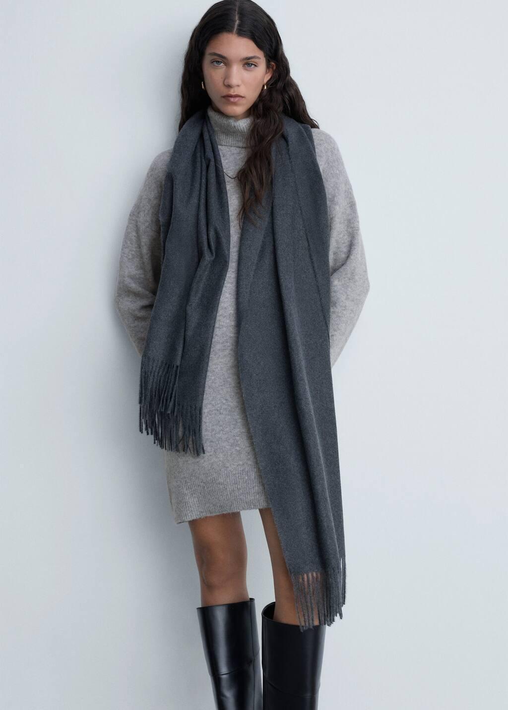 Grey Short Turtleneck Knitted Dress, , large image number 2