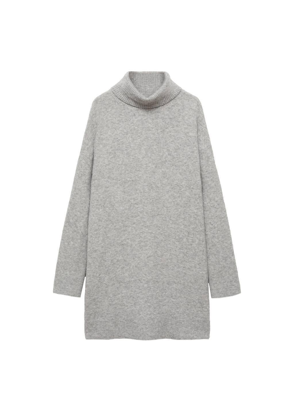 Grey Short Turtleneck Knitted Dress, , large image number 3