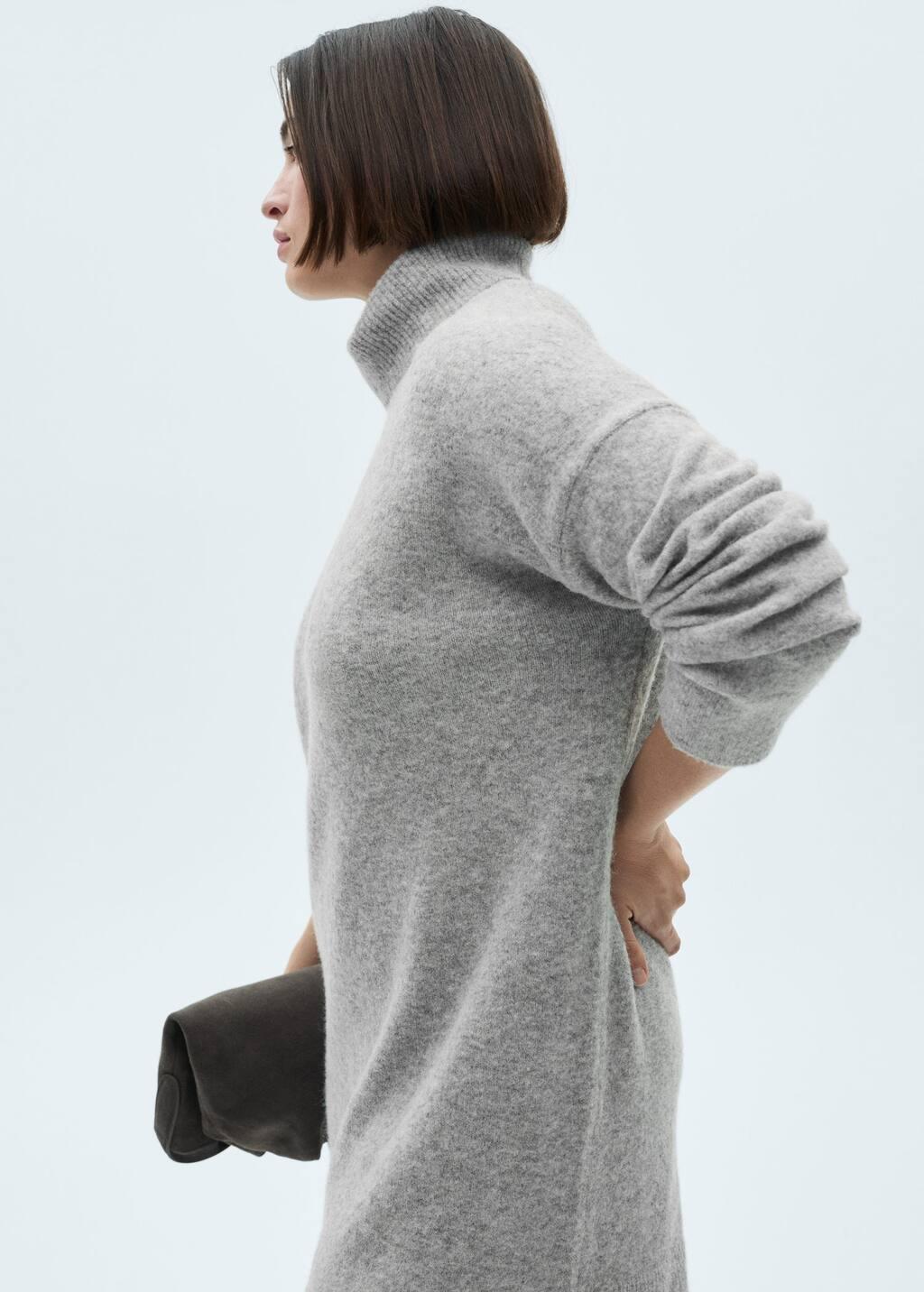 Grey Short Turtleneck Knitted Dress, , large image number 6