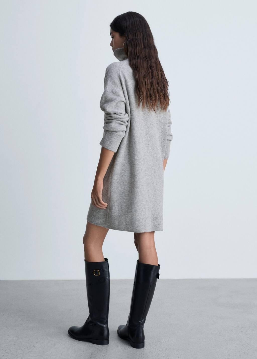 Grey Short Turtleneck Knitted Dress, , large image number 9