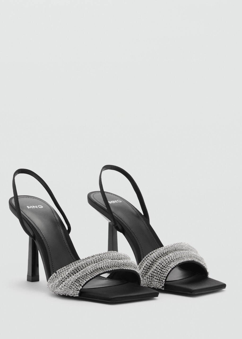 Black Heeled Sandal With Strass Strap, , medium