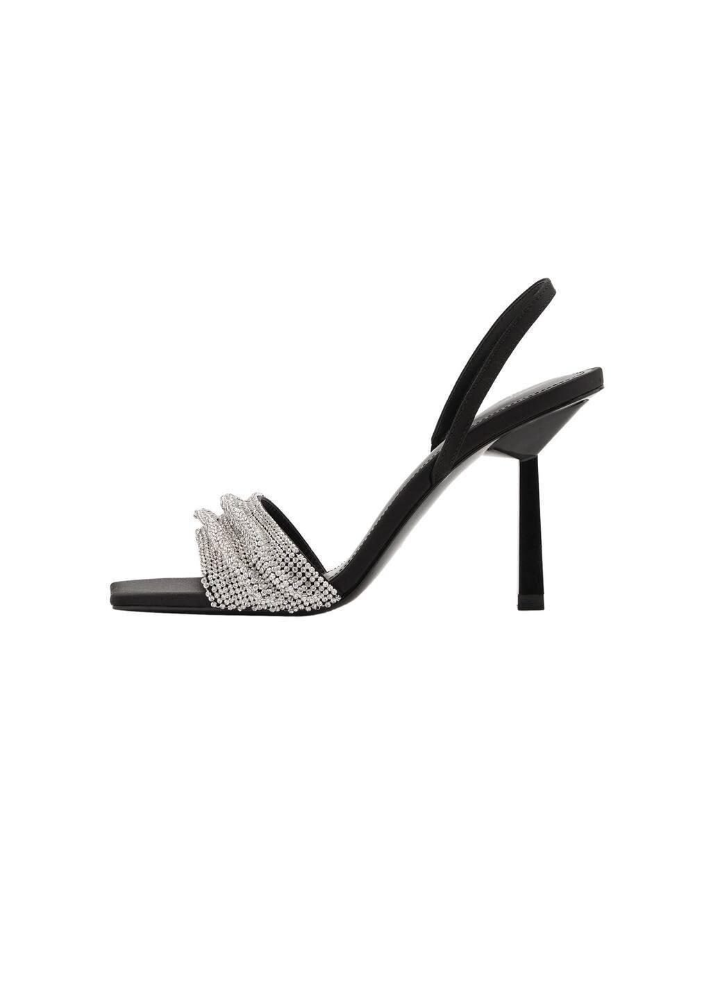Black Heeled Sandal With Strass Strap, , large image number 3