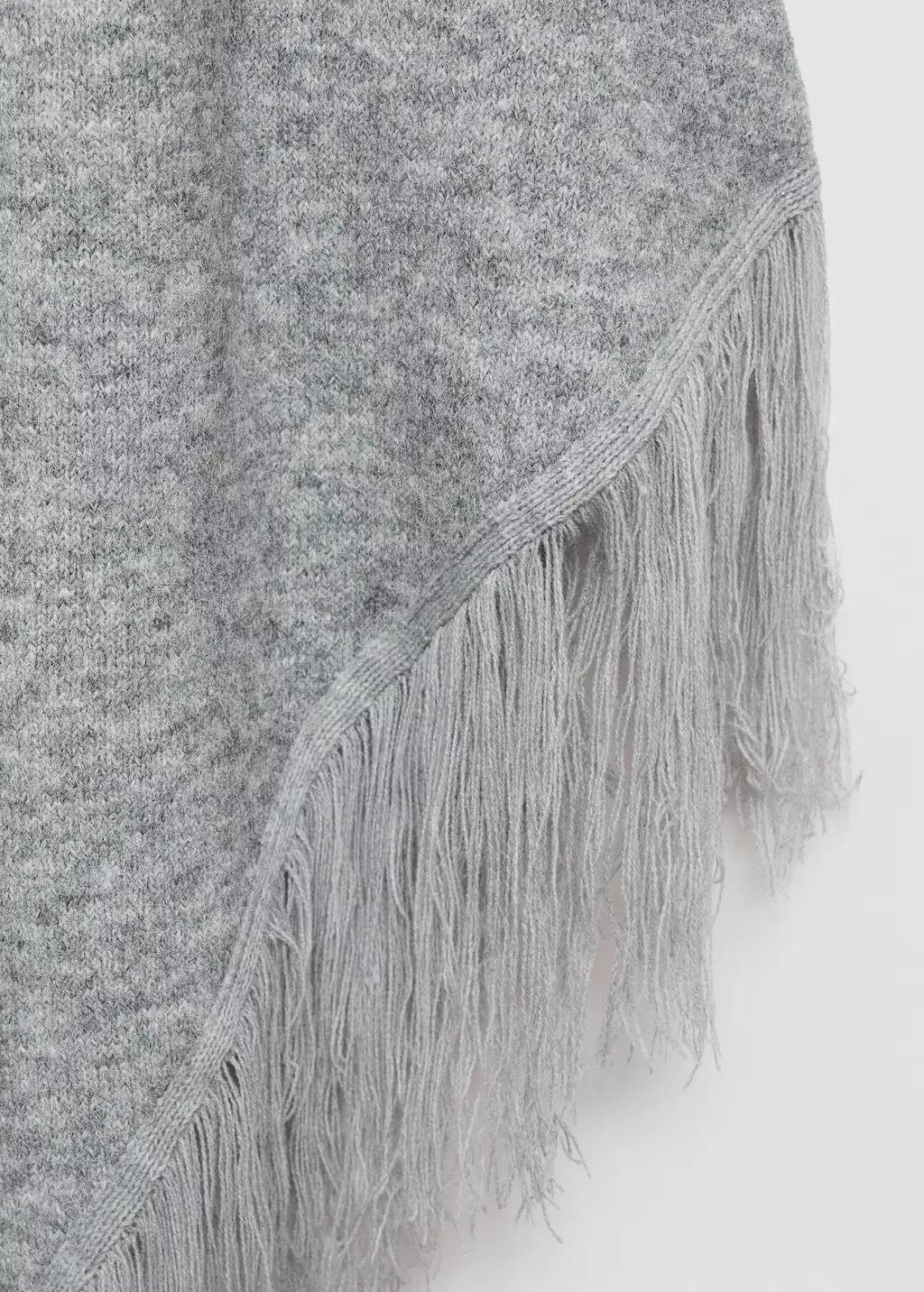 Grey Knitted Shawl With Fringed Ends, Medium Grey, medium