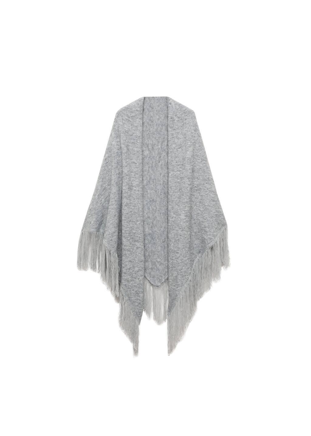 Grey Knitted Shawl With Fringed Ends, Medium Grey, large image number 2