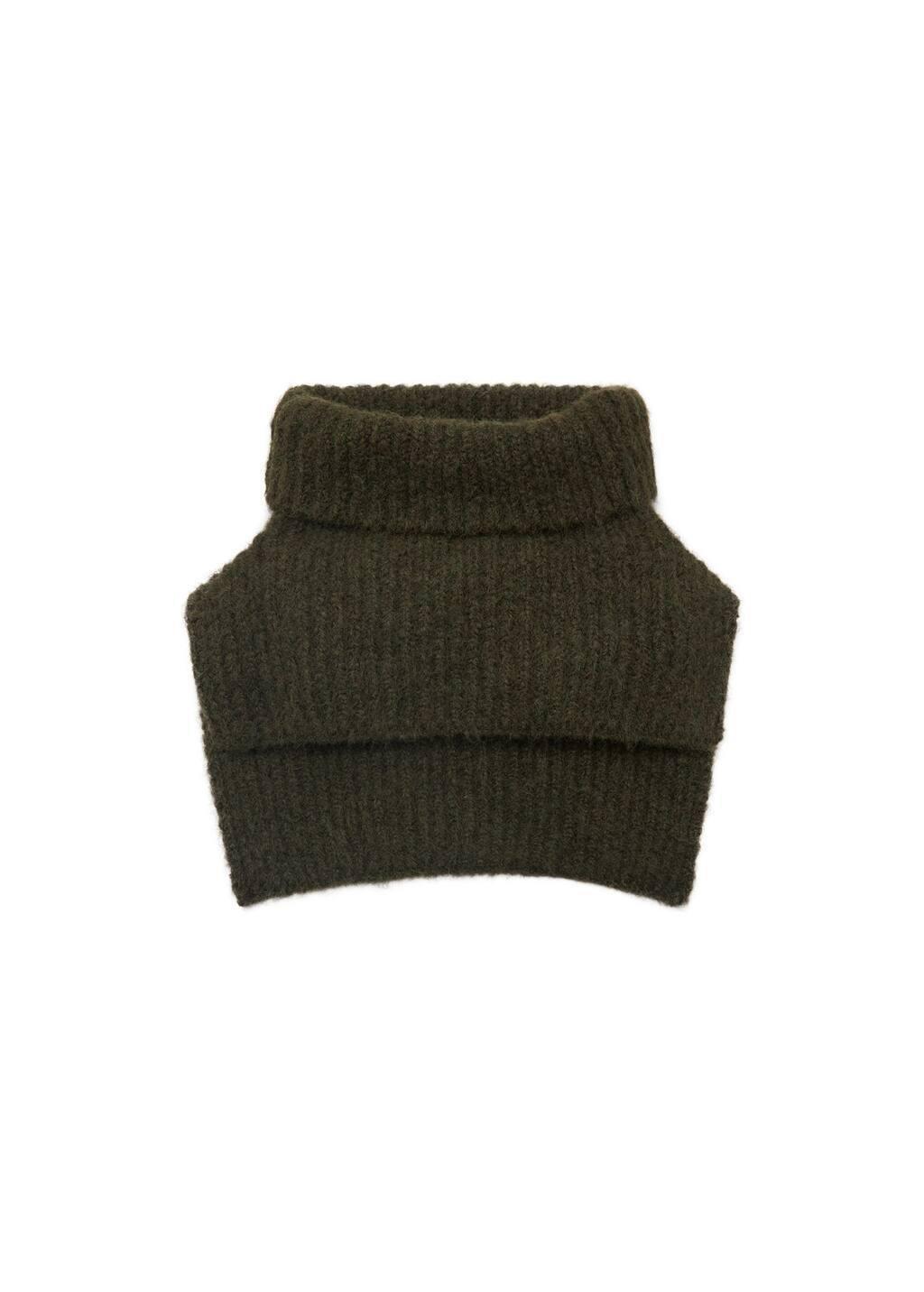 Khaki Crop Turtleneck Shawl, Beige - Khaki, large image number 3