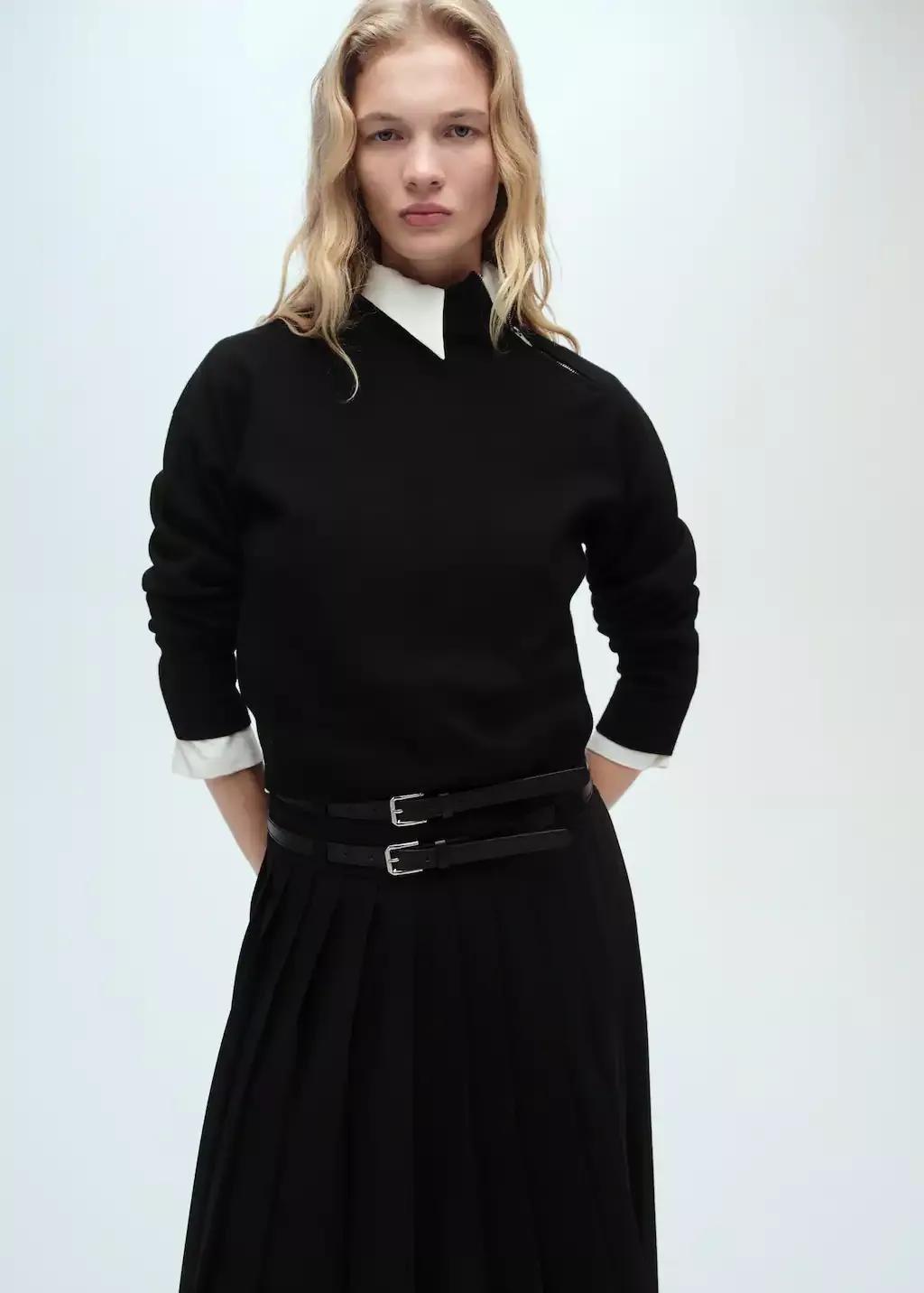 Black Perkins-Neck Sweater With Zip, , large image number 0