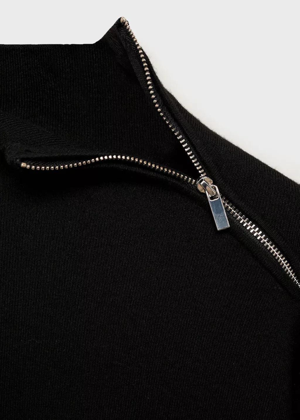 Black Perkins-Neck Sweater With Zip, , large image number 2