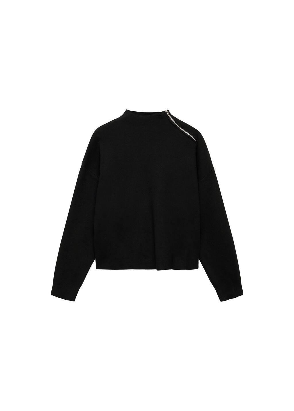 Black Perkins-Neck Sweater With Zip, , large image number 5