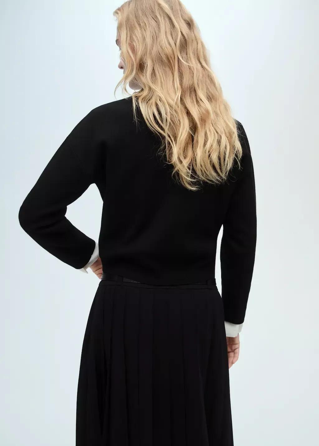 Black Perkins-Neck Sweater With Zip, , large image number 6