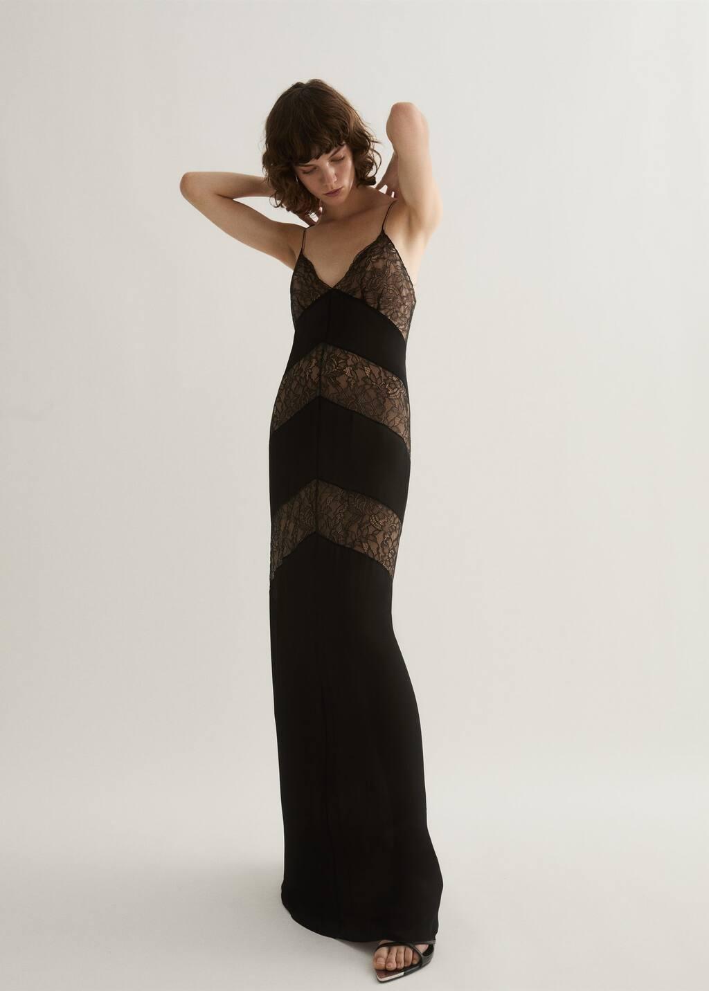 Black Lace Panel Slip Dress, , large image number 1