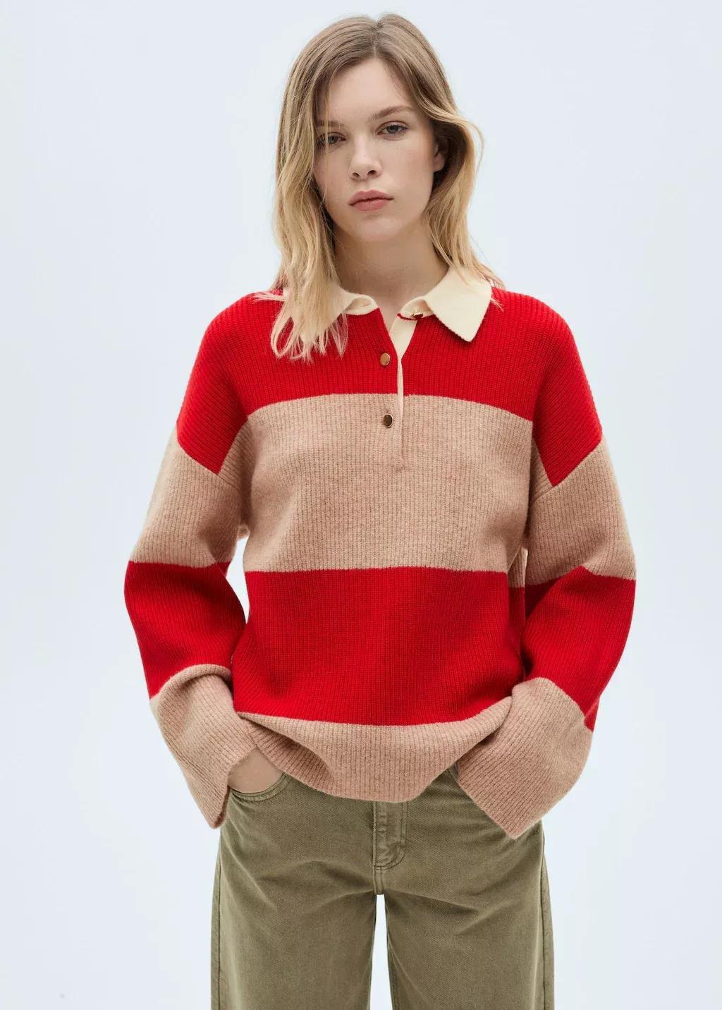 Red Striped Polo-Neck Sweater, , large image number 0