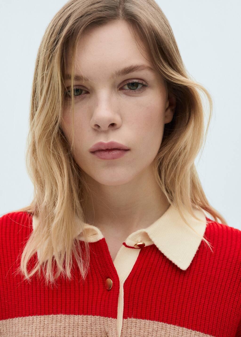 Red Striped Polo-Neck Sweater, , large image number 1
