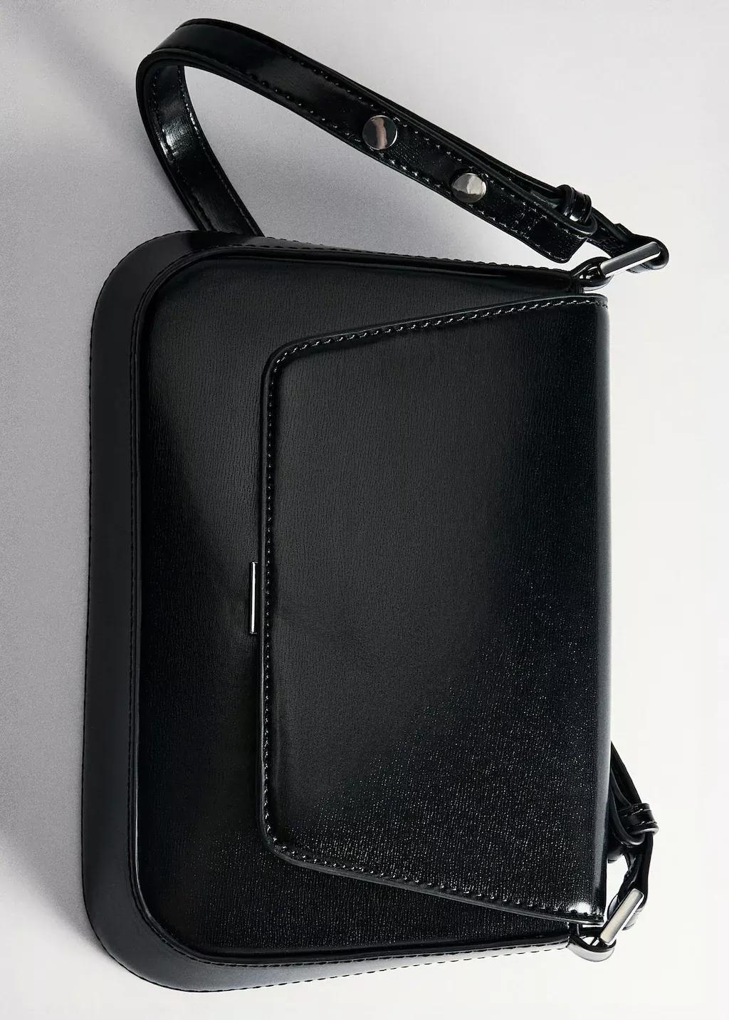 Black Shoulder Bag With Strap, 0201_99, large image number 4