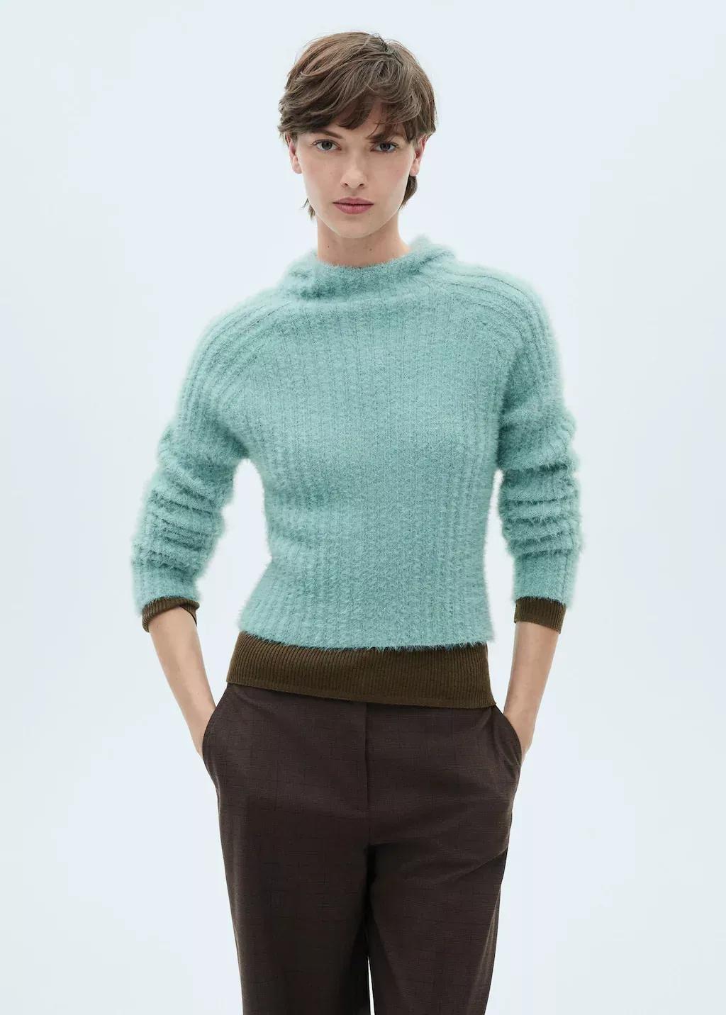 Turquoise Fur-Effect Hooded Sweater, , large image number 0