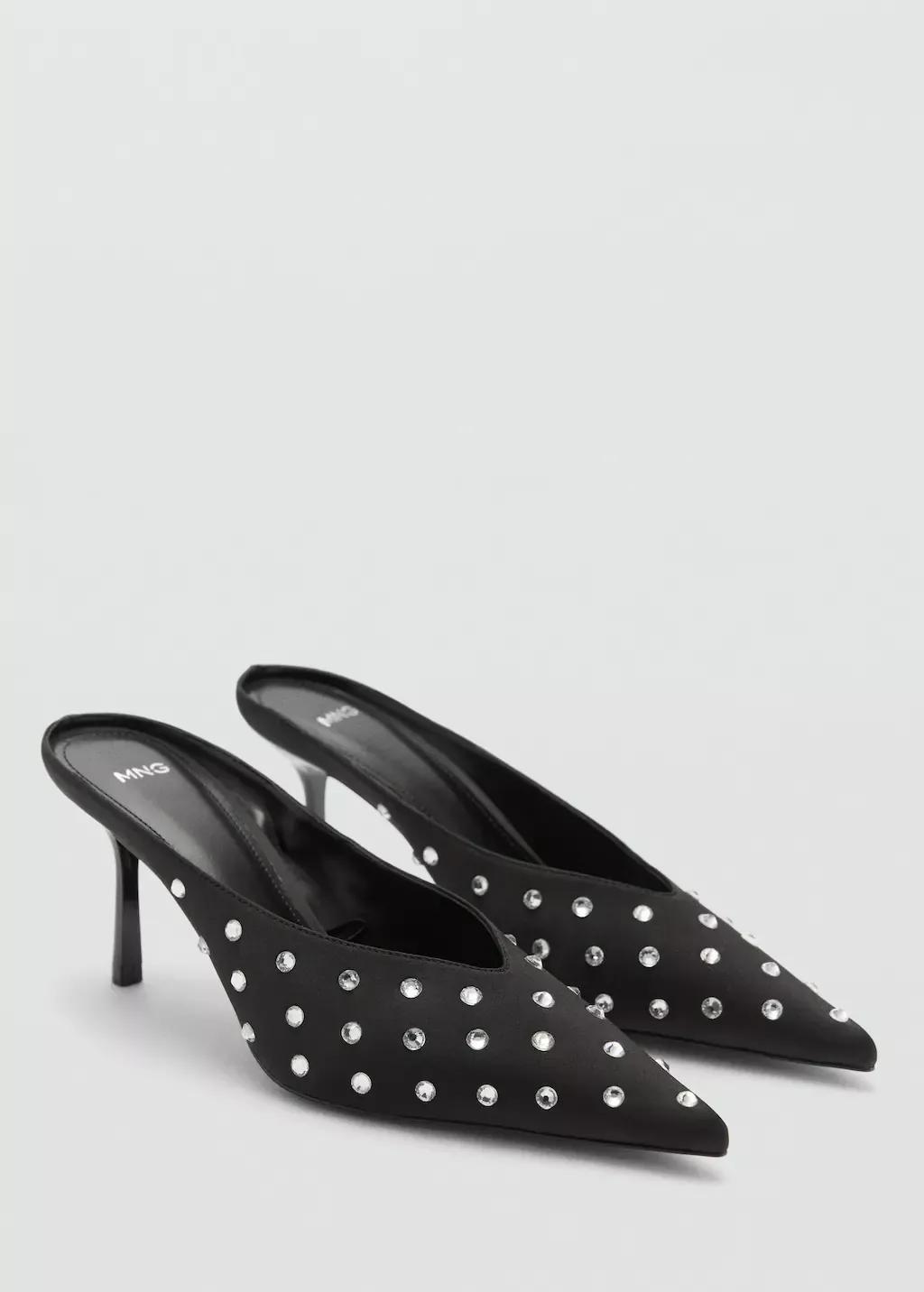 Black Crystal Slingback Heeled Shoe, , large image number 0