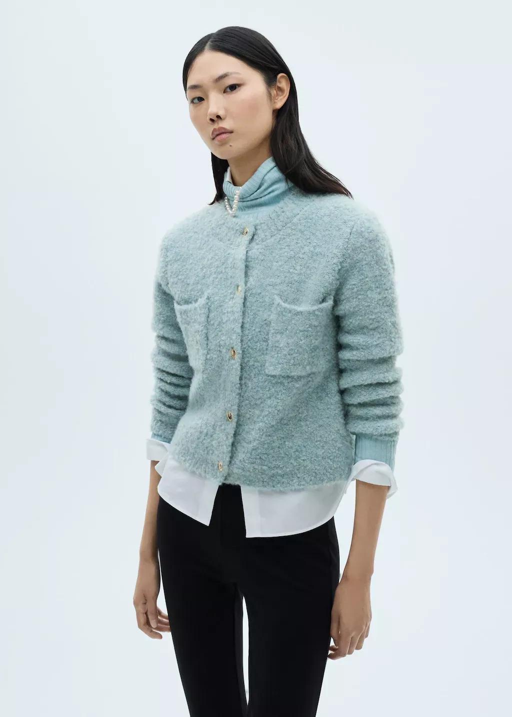 Blue Lt-Pastel Boucle Jacket With Jewel Buttons, , large image number 0