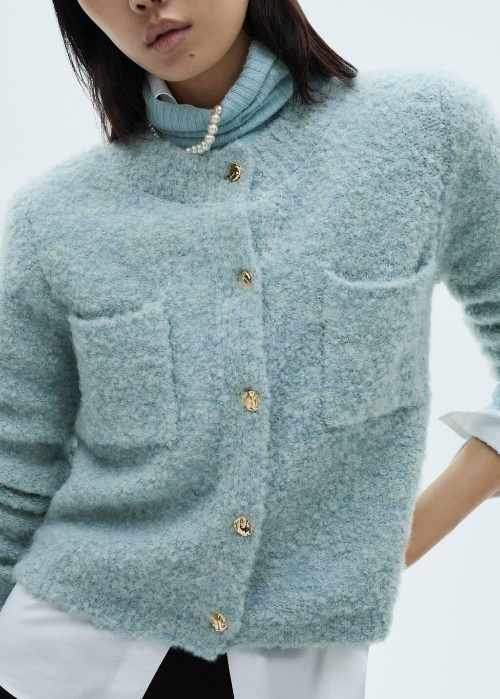 Blue Lt-Pastel Boucle Jacket With Jewel Buttons, , large image number 2